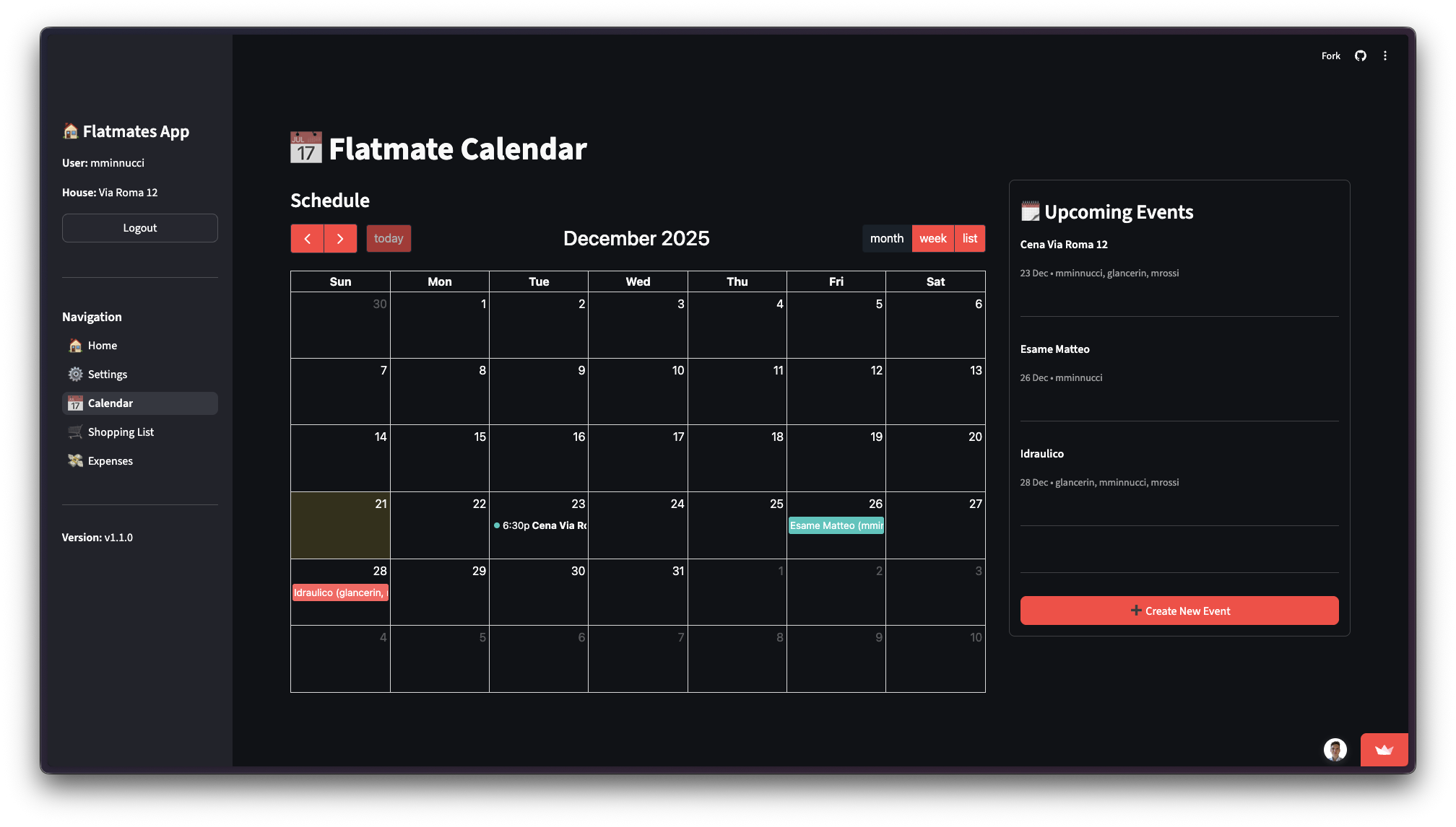 Site - Shared calendar
