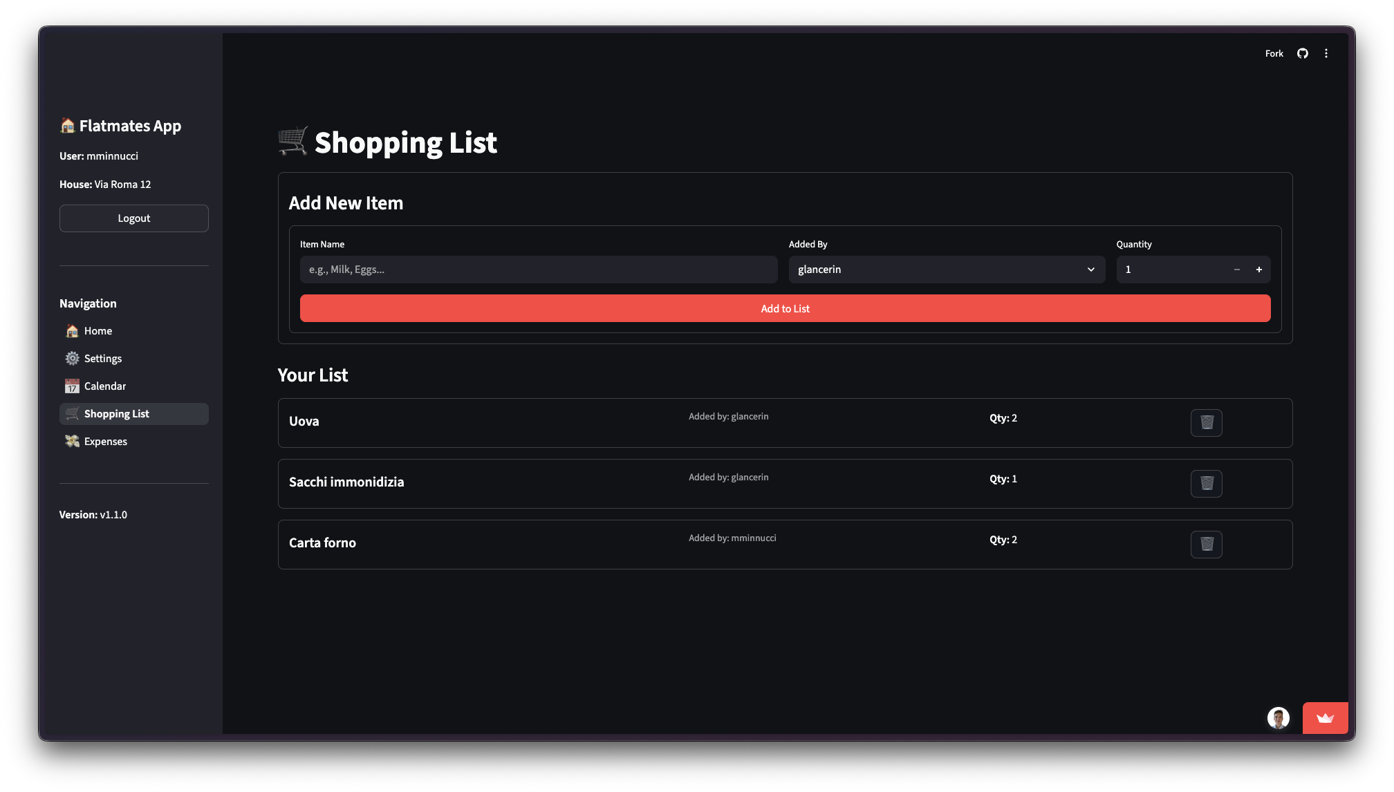  Site - Shopping list